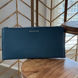 Michael Kors Teal Pebbled Leather Zip Pouch